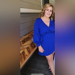 Blue wrap dress - wedding guest